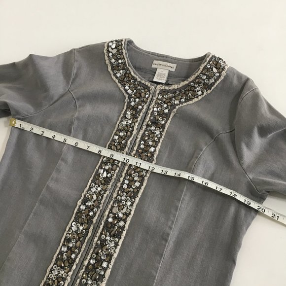 Draper's & Damon's Womens M Stretch Denim Jacket Bead Embellishments Crew Neck - Picture 11 of 14